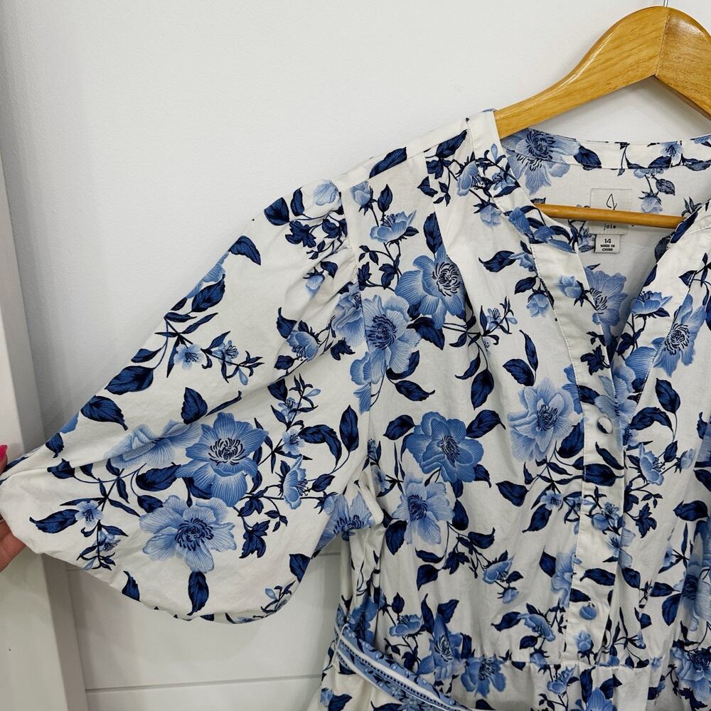 Women’s Joie Blue Floral Puff Sleeve Belated Sundress Size 14 - Picture 3 of 7